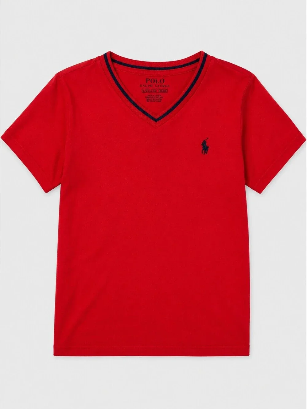 Polo Ralph Lauren Boys L 14-16 Red T-Shirt Navy Trim Pony Logo